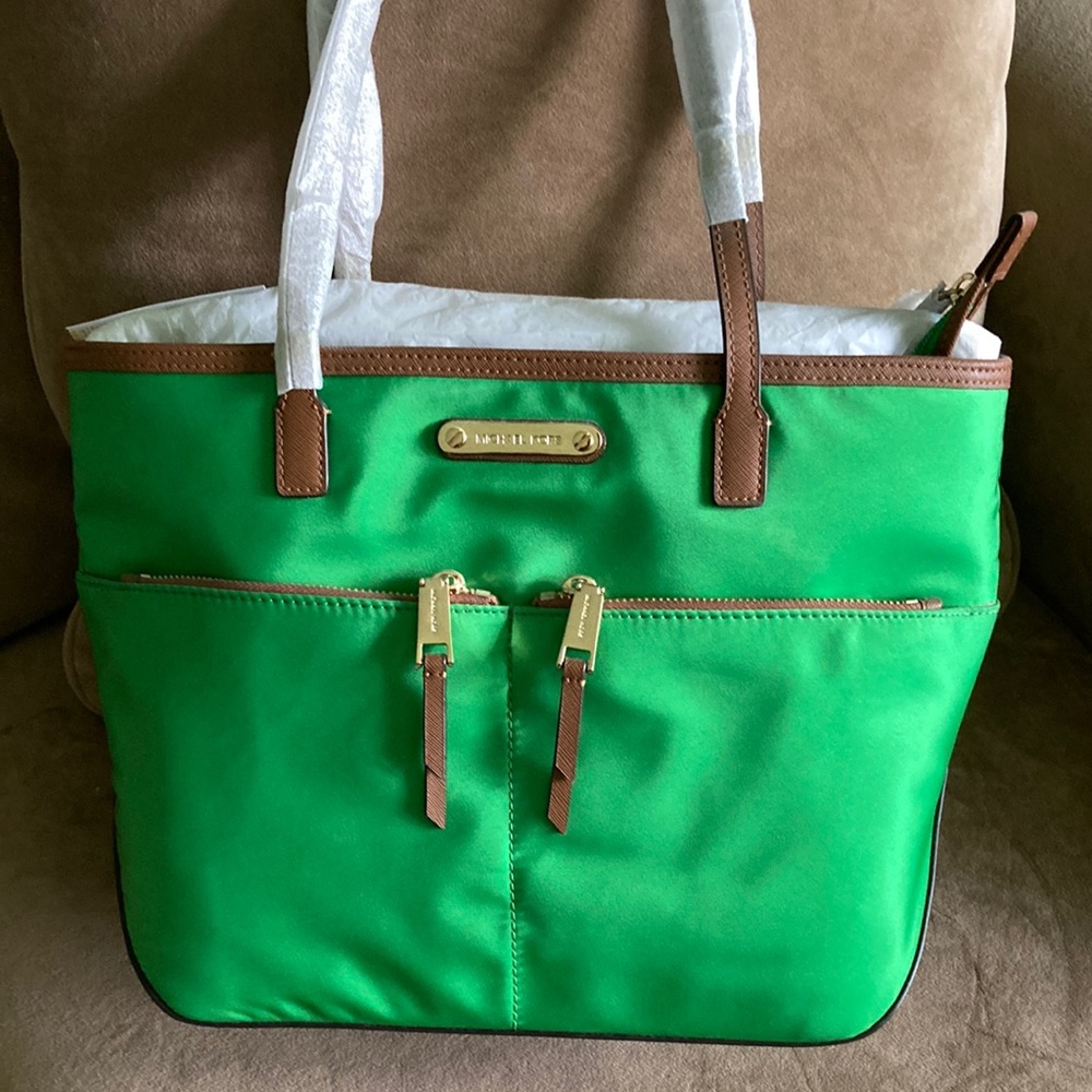 MK green nylon tote